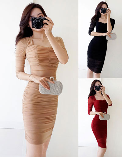 สินค้าพรีออเดอร์ ชุดเดรสแฟชั่นทำงานสไตล์เรียบหรู 3สี 4ไซส รหัส PO-Dress-025