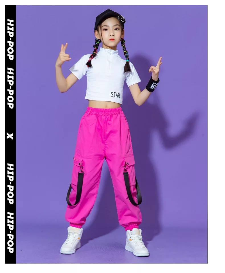 ชุดเต้น แดนซ์ เสื้อส้ม+กางเกงสีขาว