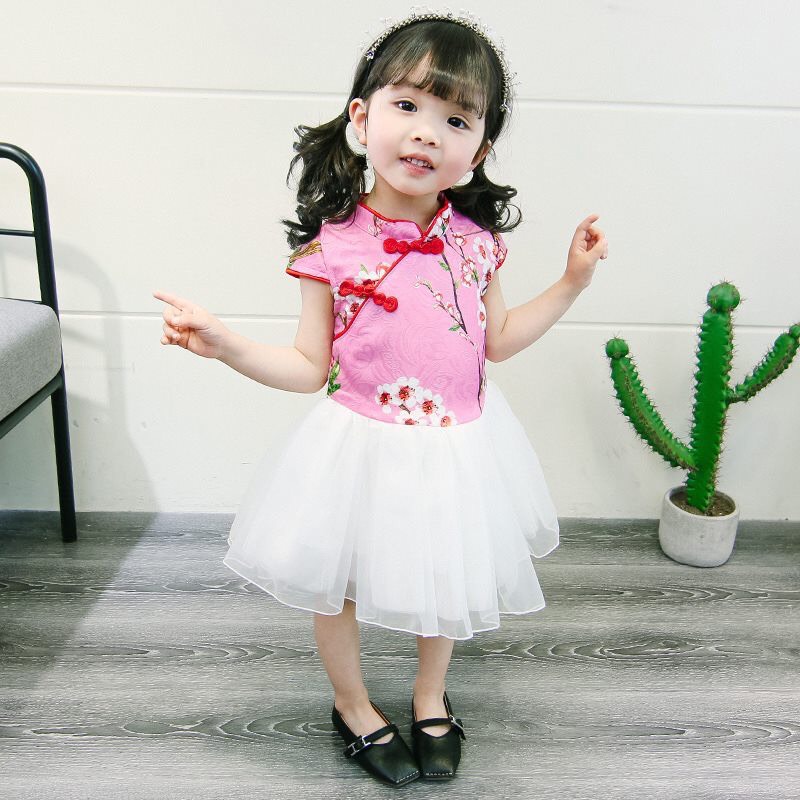 F ชุดจีน กี่เพ้า เด็กเล็ก สีฟ้า,สีชมพู