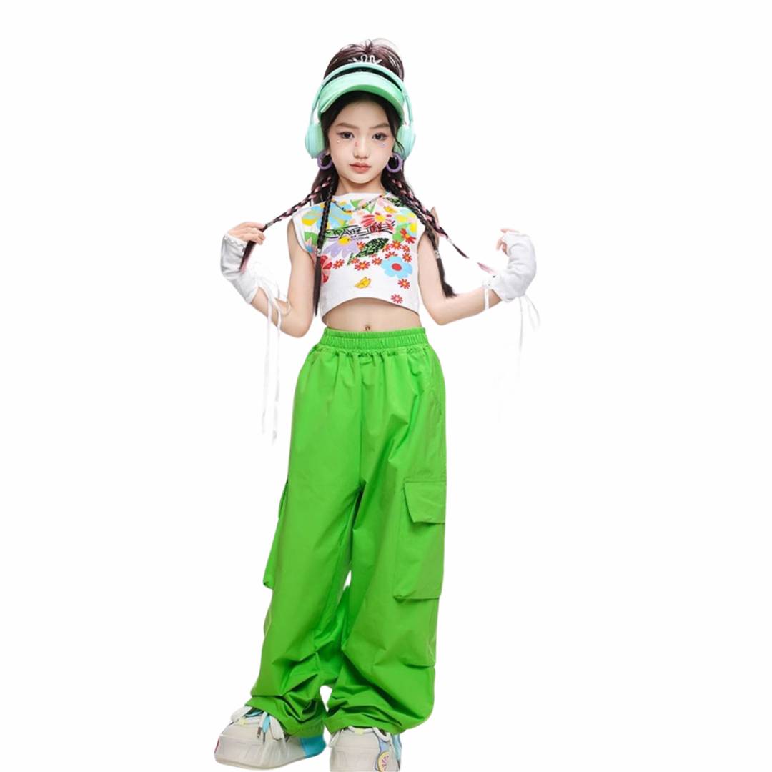 สินค้าพร้อมส่ง ***ชุดเต้น แขนกุดสีขาว+ปลอกแชย+กระโปรงระบายชั้นสีรุ้ง