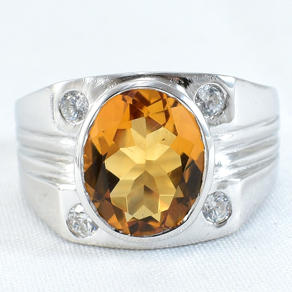 แหวนเงินแท้ราคาถูกชุบทองคำขาว ซิทรินแท้ 4.80 กะรัต เพชรCZ 0.12 กะรัต งานประณีตสวยงาม สั่งผลิตค่ะ