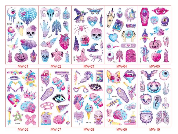 สติกเกอร์ แทททู ฮาโลวีน โพนี่ เมอเมด มีให้เลือกแบบเรืองแสงกับไม่เรืองแสง