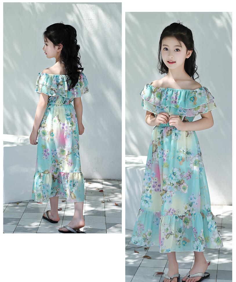 ชุดเด็ก : ชุดเดรส ลายดอก เปิดไหล่