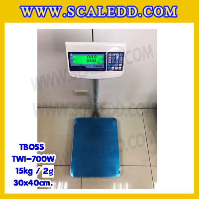 เครื่องชั่งน้ำหนัก15กิโลกรัม เครื่องชั่งน้ำหนัก15kg เครื่องชั่งดิจิตอล15kg เครื่องชั่งตั้งพื้น ตาชั่ง15kg ความละเอียด2g ขนาดแท่นชั่ง30*40cm ยี่ห้อ TBOSS รุ่น TWI-700W (เครื่องชั่งผ่านตรวจรับรองจากสำนักชั่งตวงวัด)