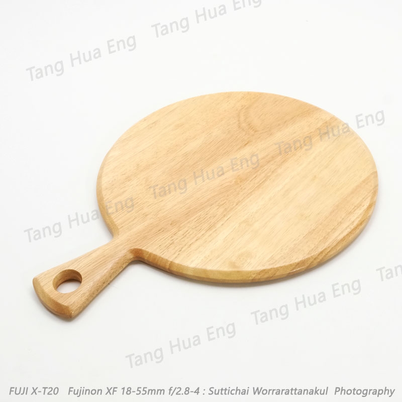 เขียงพิซซ่ากลมมีด้าม ไม้ยาง ขนาด 12 นิ้ว ( หน้าเรียบ )