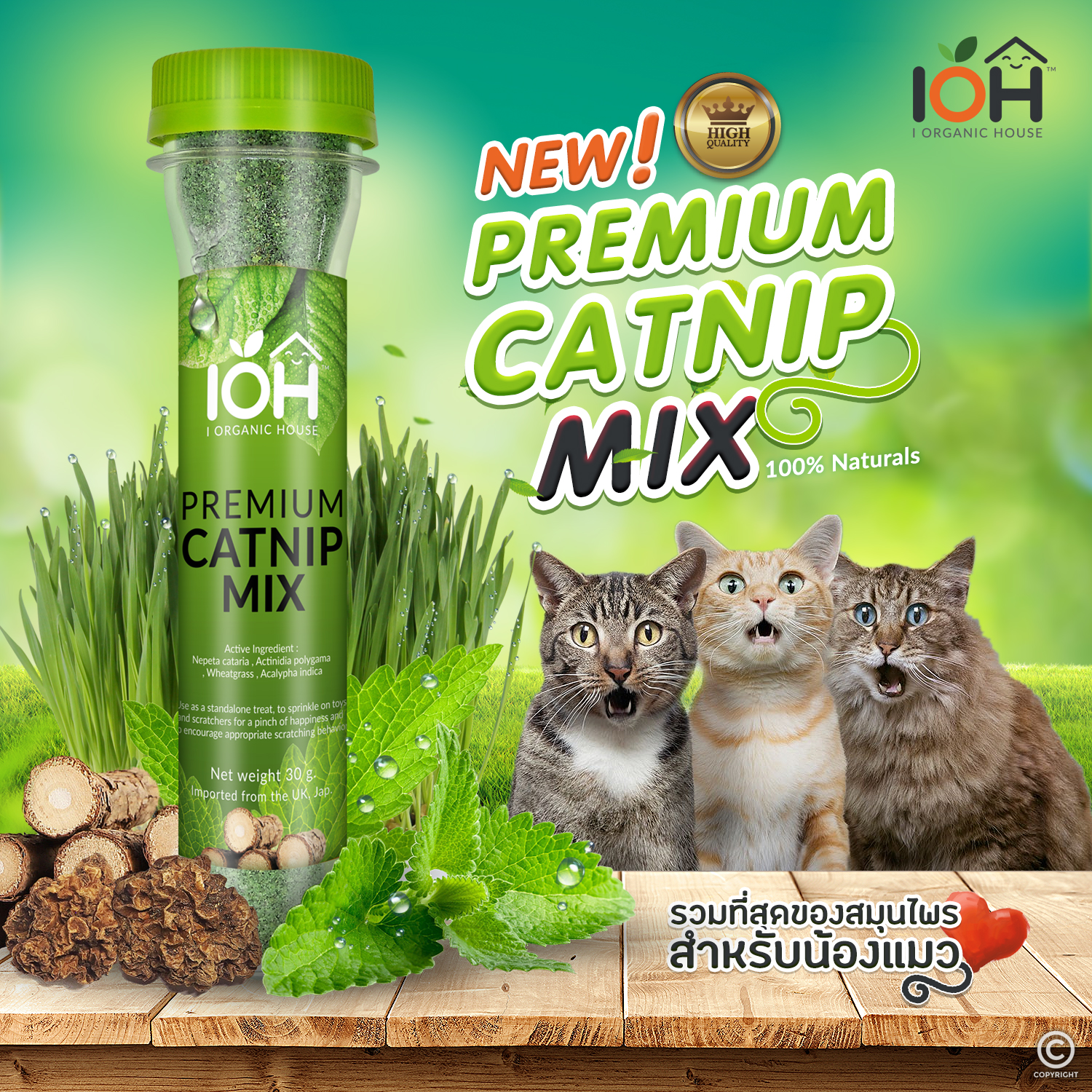 IOH Premium CATNIP MIX - 100% Naturals แคทนิป กัญชาแมว สมุนไพรสำหรับแมว