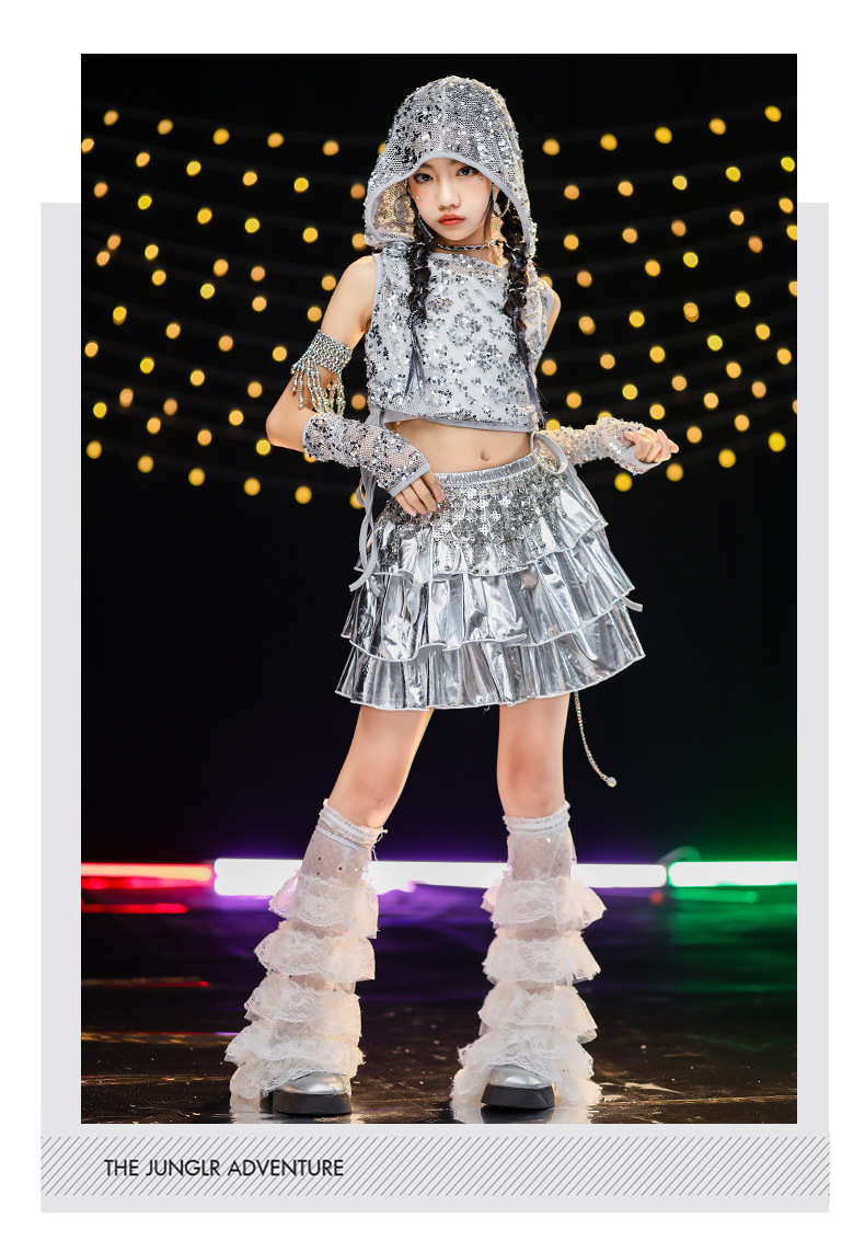 friendly4kid ชุดเต้น เด็กหญิง เซ็ต เสื้อเงิน+กระโปรงระบาย/กางเกง**รอเข้า