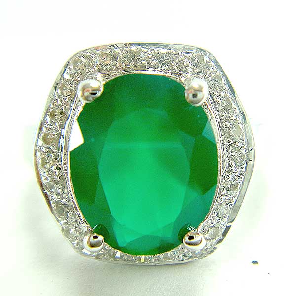 แหวนเงินแท้ราคาถูกชุบทองคำขาว พลอยแท้กรีนอะเกท 3.55 กะรัต เพชรCZ 0.168 กะรัต งานประณีตสวยงาม สั่งผลิตค่ะ