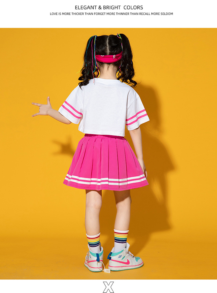 friendly4kid พร้อมส่ง ชุดเต้น ชุดเชียร์ เสื้อแขนสั้นหัวใจ+กระโปรง งานโรงเรียน กิจกรรมเต้น