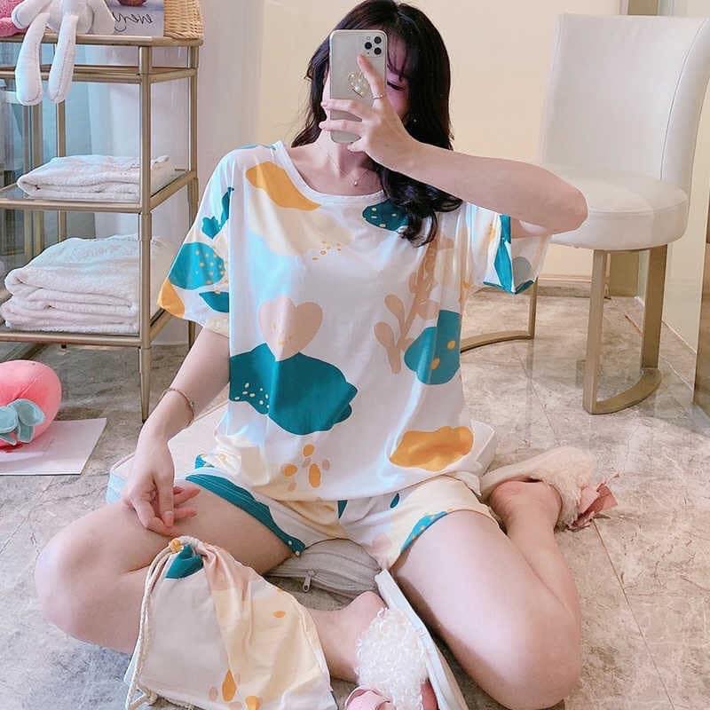 ชุดนอนคนโต เสื้อ+กางเกง+ถุงผ้า ลายการ์ตูน