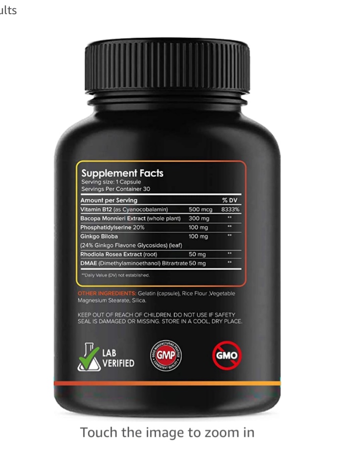 Brain Supplement Nootropics Booster - Enhance Focus, Boost Concentration, Improve Memory & Clarity For Men & Women, Ginkgo Biloba, Dmae, Mind Enhancement, Iq Neuro Energy, VitaminB12 บำรุงสมอง เพิ่มความจำและการจดจ่อ