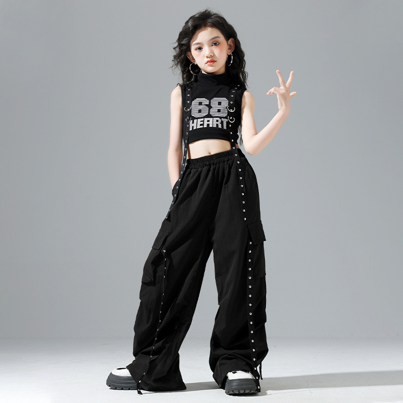 Friendly4kid พร้อมส่ง***ชุดเต้น set เสื้อ+กางเกง สีดำสไตล์สตรีทแดนซ์