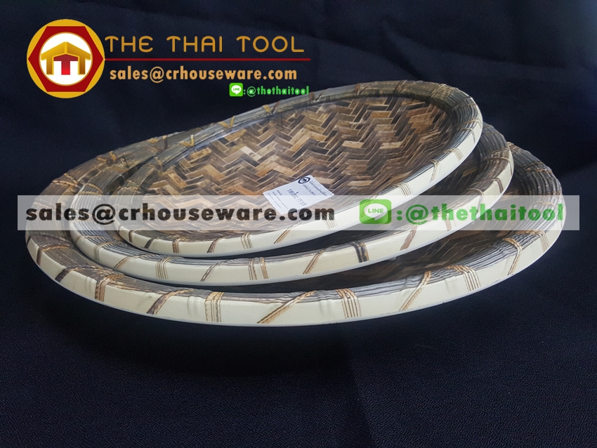 ถาดกลมเมลามีน 14 นิ้ว ลายไม้สาน รหัส : NK13809-14 Melamine tray round shape waeve design 14 inches. Code : NK13809-14