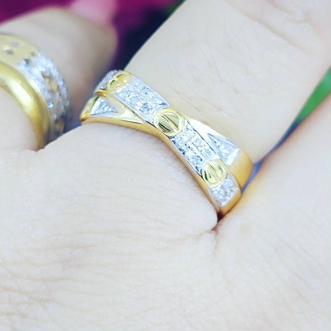 พร้อมส่งและสั่งผลิตแหวนเพชรแท้น็อต แหวนแต่งงาน แหวนหมั้น ใส่เที่ยว ออกงาน แหวนทองคำ 9K เพชรกุหลาบแท้ 0.12 กะรัต 22 เม็ด ราคาถูกมาก ส่งฟรี