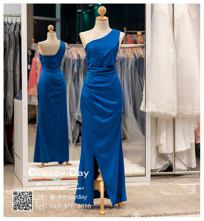 รหัส ชุดราตรียาว : PAL011 ชุดราตรียาว สีน้ำเงิน ไหล่เฉียง เข้ารูป ผ่าด้านข้างสุดเซ็กซี่ เหมาะใส่ออกงานกลางคืน งานแต่งงาน งานกาล่าดินเนอร์ งานเลี้ยง งานพรอม งานรับกระบี่