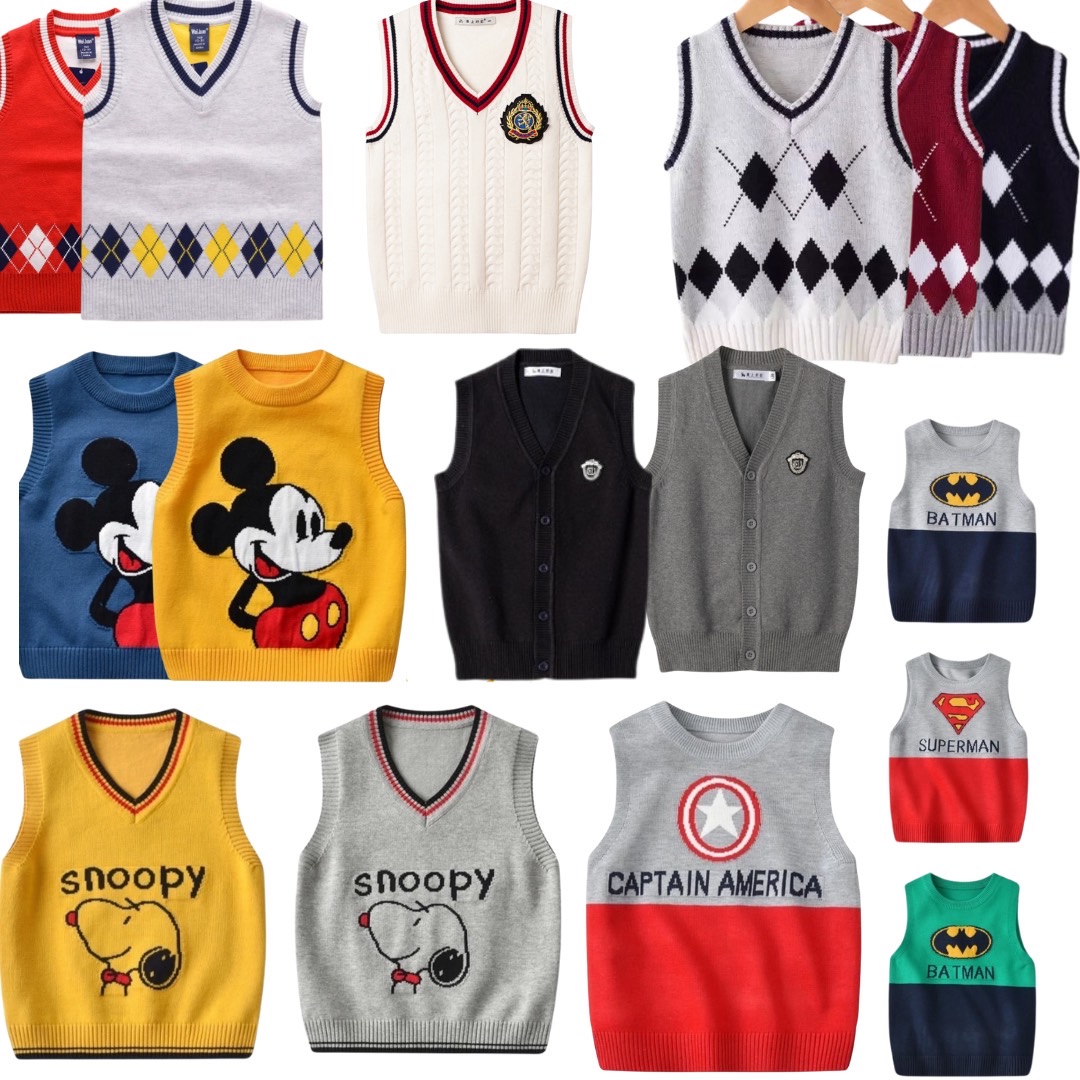 พร้อมส่ง เสื้อกันหนาว : เสื้อกั๊ก เสื้อไหมพรม สีพื้น ปักโลโก้