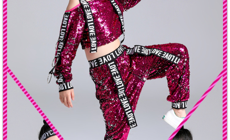 **พร้อมส่ง**ชุดเต้น ชุดฮิปฮอป เสื้อแขนยาว ปักเลื่อม พร้อมกางเกงขาขายาว