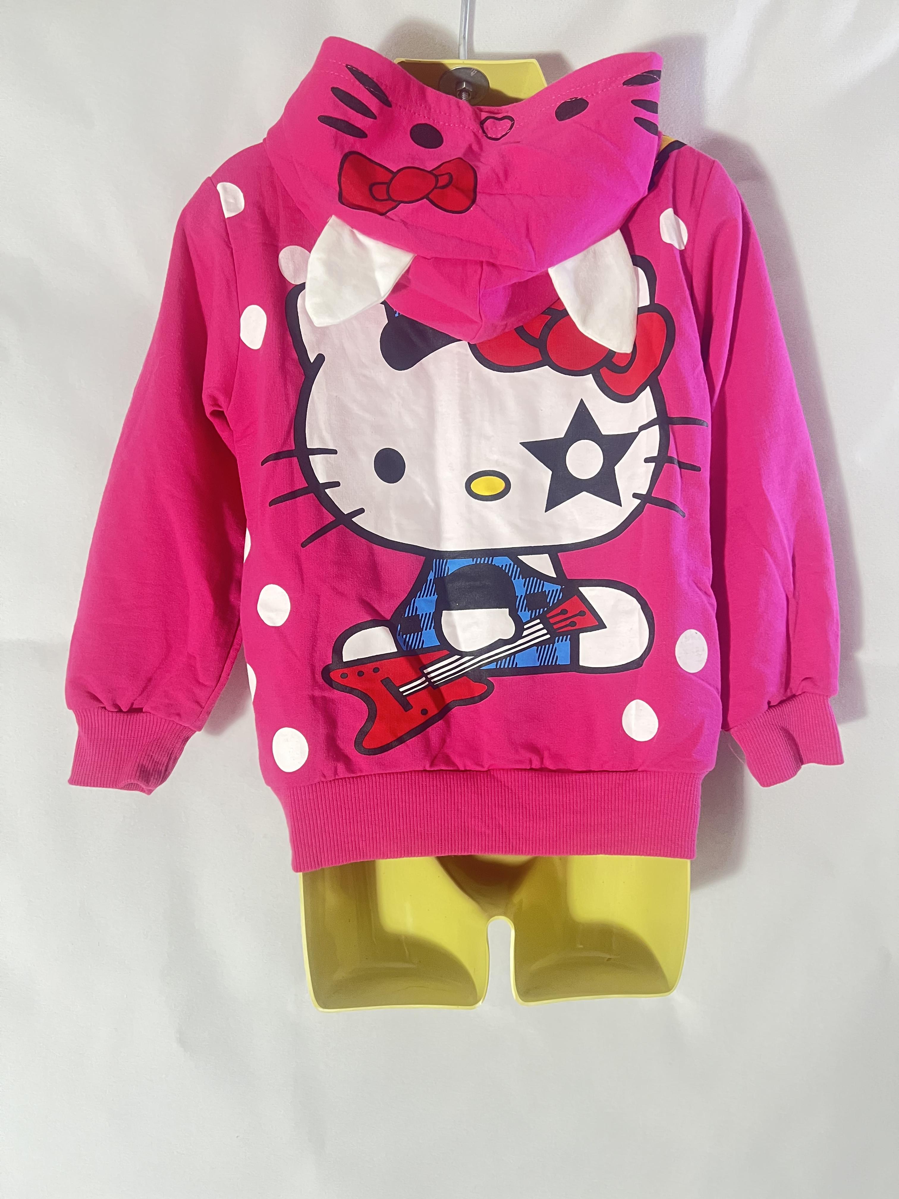 เสื้อกันหนาว คิตตี้ มีฮูดสีชมพู ซิปหน้า