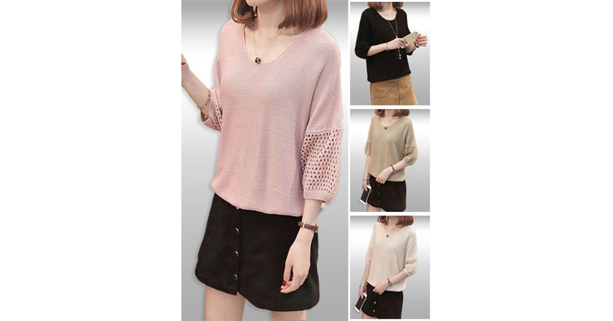 เสื้อแฟชั่นไหมพรมแต่งฉลุสไตล์เกาหลี มี4สี รหัส 2318