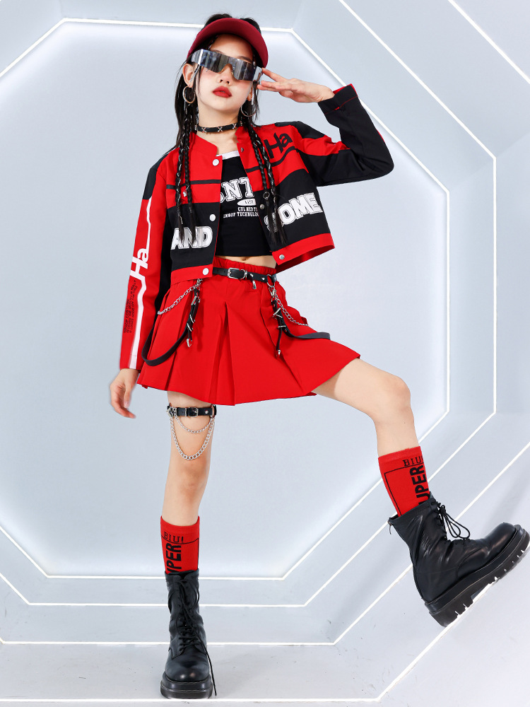 พร้อมส่ง ชุดเต้น ชุดแดนซ์ ชุดเซ็ทเสื้อแจ็คเก็ต แขนยาว+กางเกงวอร์ม