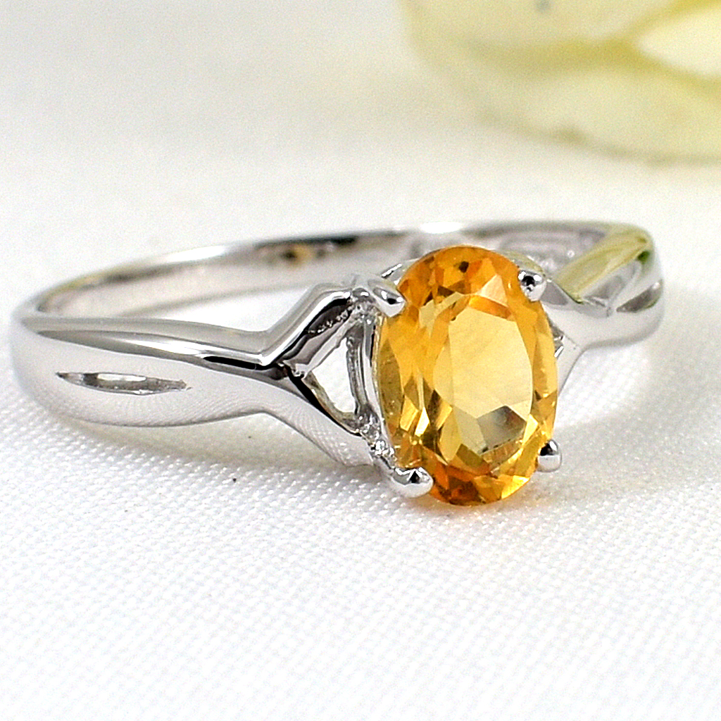 แหวนเงินแท้ราคาถูกชุบทองคำขาว ซิทรินแท้ 0.95 กะรัต งานประณีตสวยงาม สั่งผลิตค่ะ