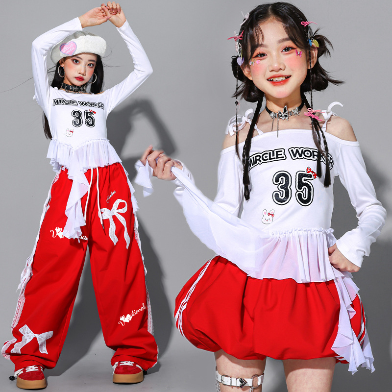 Friendly4kid ชุดเต้น เด็กผู้หญิง เสื้อแดง/ขาว+กระโปรง กางเกง*เปิดจอง