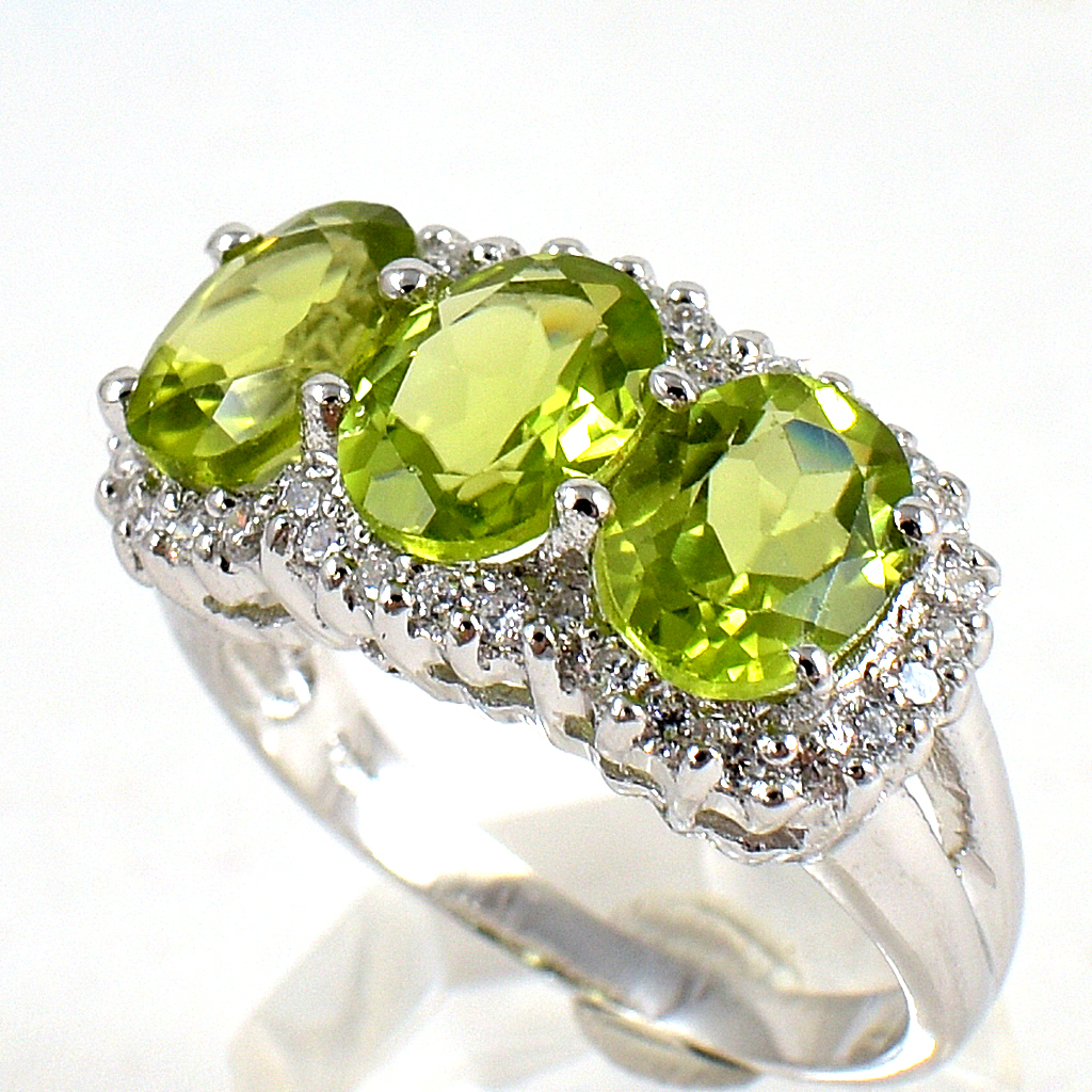 แหวนเงินแท้ราคาถูกชุบทองคำขาว เพอริดอทแท้ 4.80 กะรัต เพชรCZ 0.36 กะรัต งานประณีตสวยงาม สั่งผลิตค่ะ