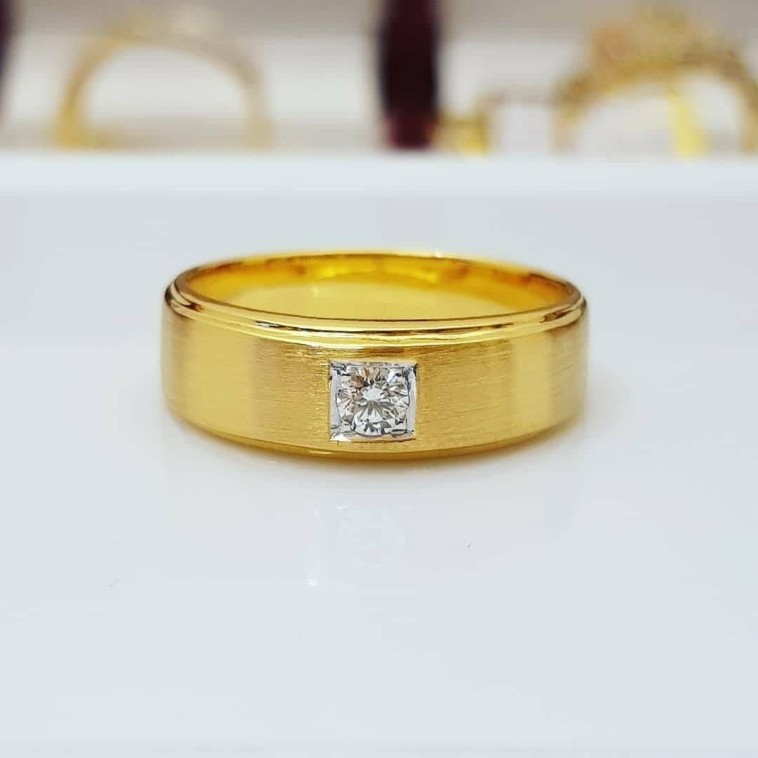 พร้อมส่งและสั่งผลิตแหวนเพชรปลอกมีด แหวนแต่งงาน แหวนหมั้น ใส่เที่ยว ออกงาน แหวนทองคำ 9K เพชรเกสรแท้ 0.10 กะรัต 1 เม็ด ราคาถูกมาก ส่งฟรี