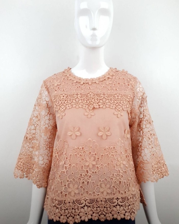 เสื้อลูกไม้พิ้งบูติค เนื้อลูกไม้ดอกลอยสวิส