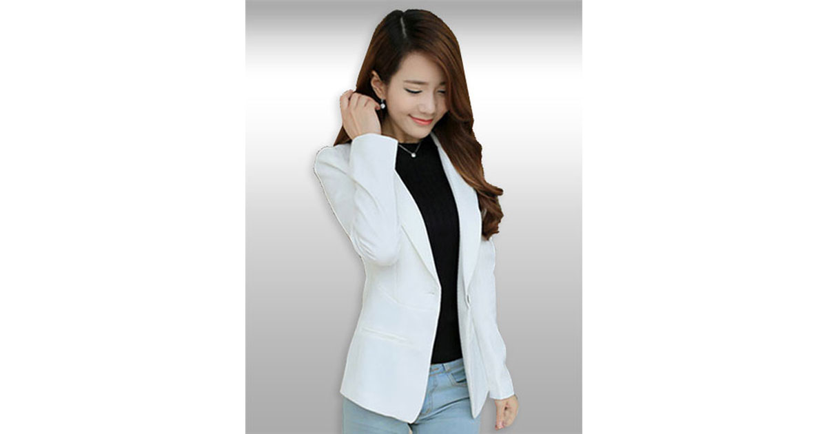 เสื้อสูทผู้หญิงแขนยาวสีขาวใส่ทำงานสวยหวาน มี 5 ไซส รหัส1853