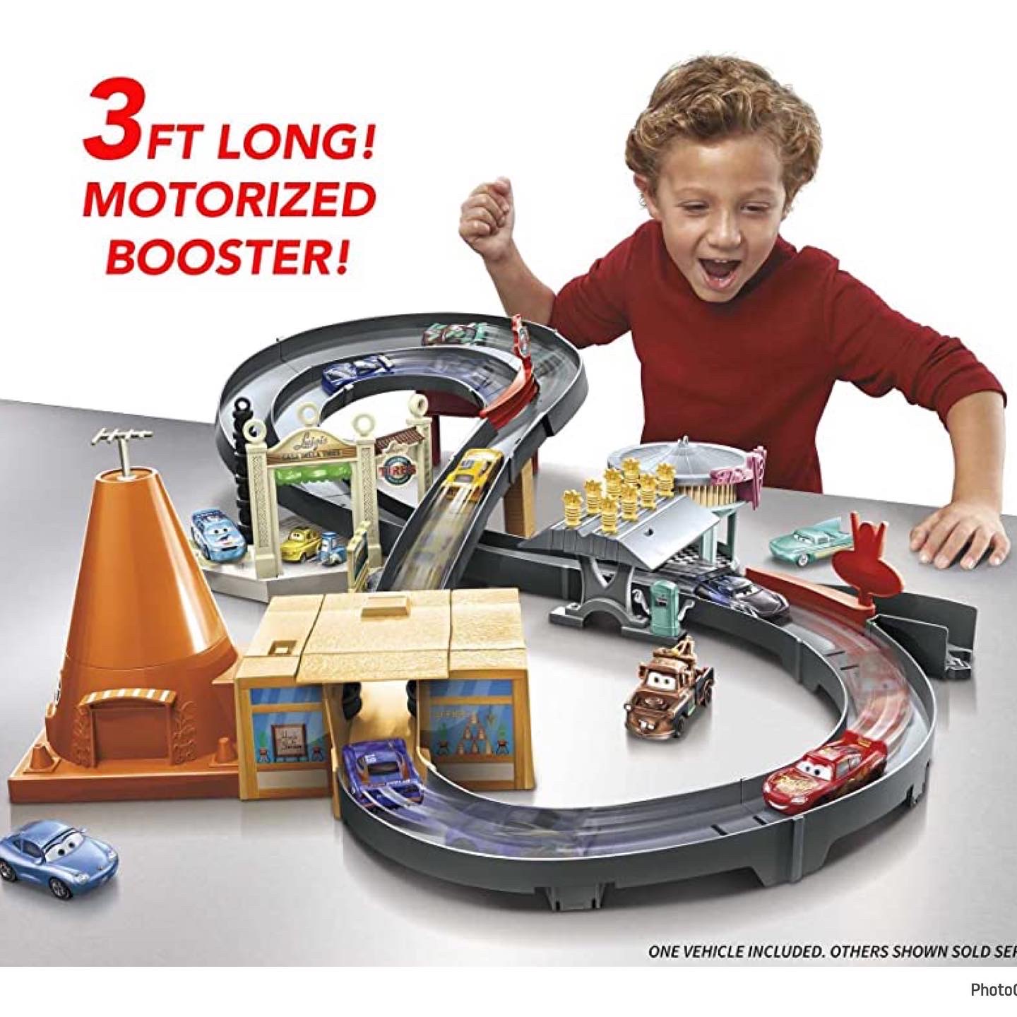 รางรถแข่ง Disney Car Toys Toys, Track Set with Lightning McQueen Toy Car, Race Around Radiator Springs with Speed Booster
