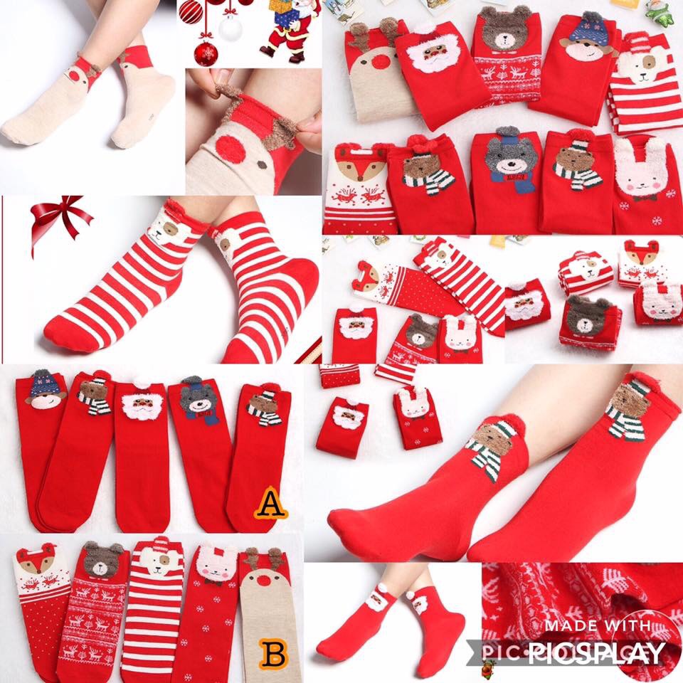 Fถุงเท้าเด็ก ลายคริสมาสต์