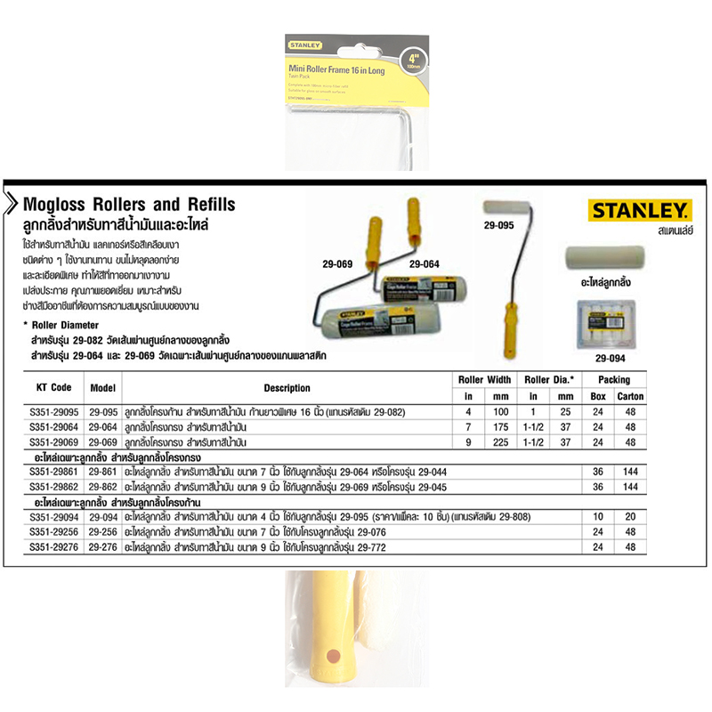 Stanley ลูกกลิ้งโครงก้าน ทาสีน้ำมัน 4นิ้ว. สำหรับทาสีน้ำมัน รุ่น 29-095-8MF