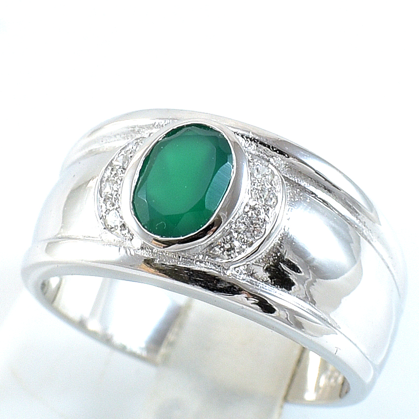 แหวนเงินแท้ราคาถูกชุบทองคำขาว พลอยแท้กรีนอะเกท 0.95 กะรัต เพชรCZ 0.08 กะรัต งานประณีตสวยงาม สั่งผลิตค่ะ