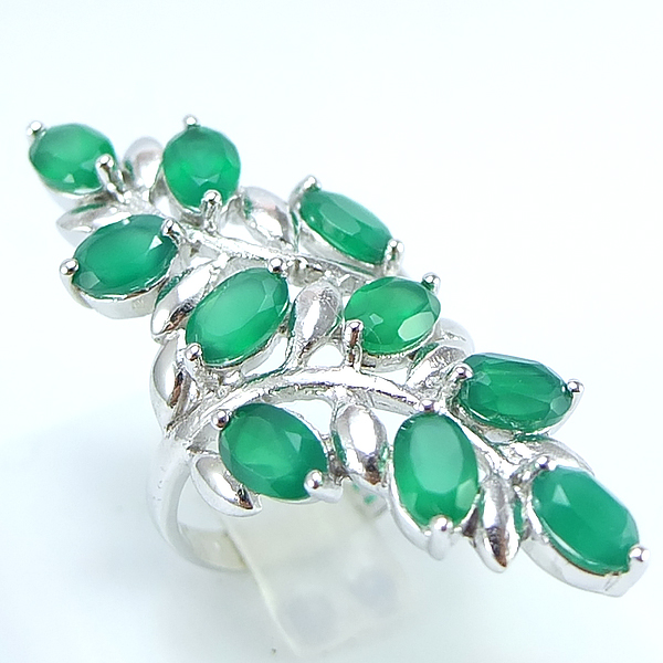 แหวนเงินแท้ราคาถูกชุบทองคำขาว พลอยแท้กรีนอะเกท 4.20 กะรัต งานประณีตสวยงาม สั่งผลิตค่ะ