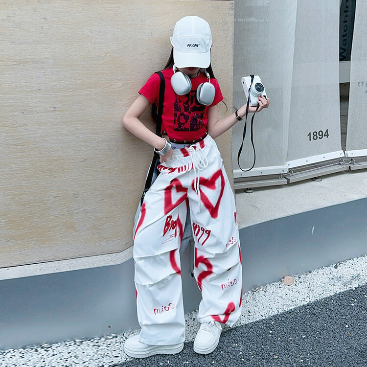 พร้อมส่ง ชุดเต้น Street dance สไตล์ ขาว-แดง