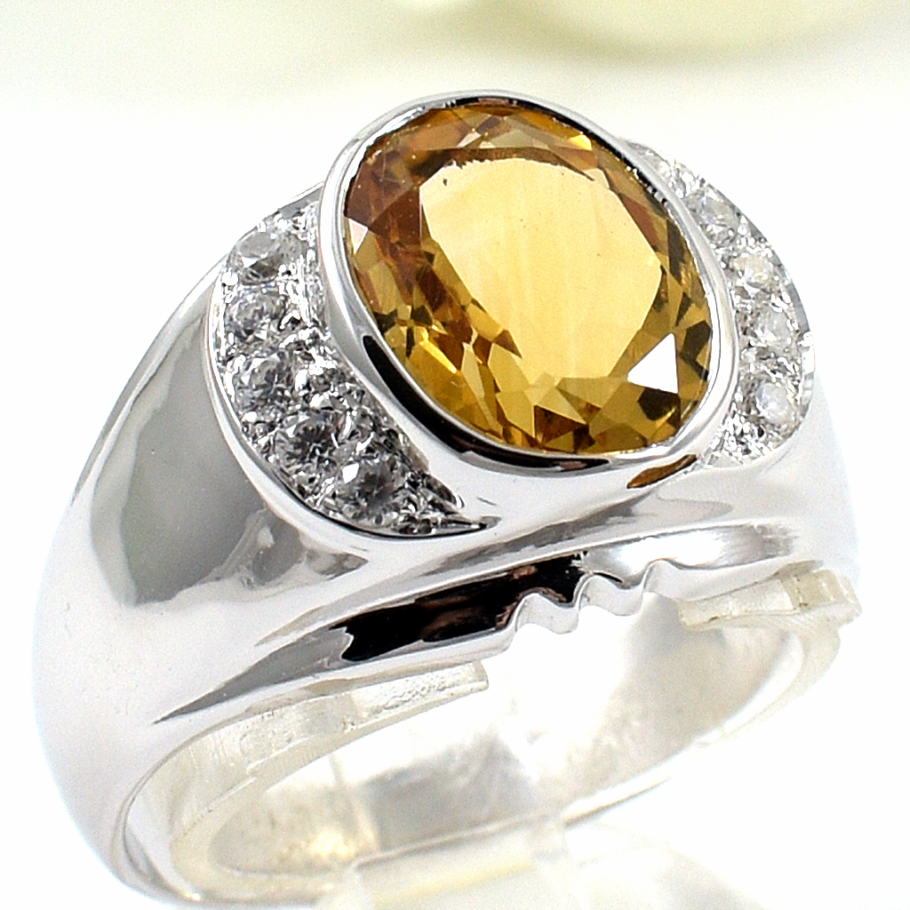 แหวนเงินแท้ราคาถูกชุบทองคำขาว ซิทรินแท้ 4.55 กะรัต เพชรCZ 0.30 กะรัต งานประณีตสวยงาม สั่งผลิตค่ะ