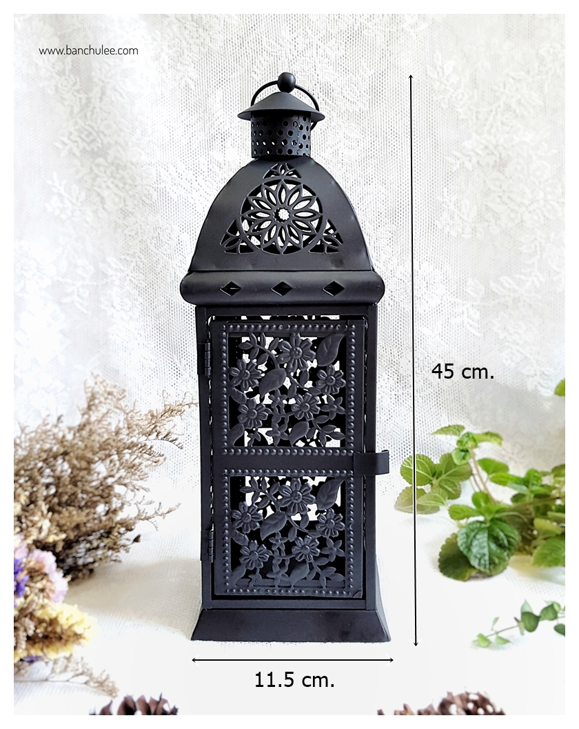 Black Vintage Lantern ตะเกียงสไตล์วินเทจ สีดำ ฉลุลายดอกไม้