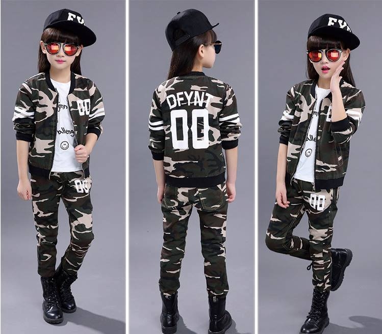 ชุดกันหนาวเด็ก ชุดเสื้อแขนยาวลายทหาร+กางเกงขายาว