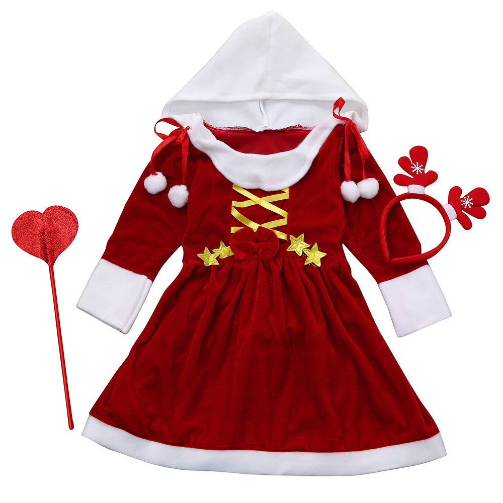 พร้อมส่ง ชุดคริสต์มาส เดรสแขนสี่ส่วน+ที่คาดผม+คฑา