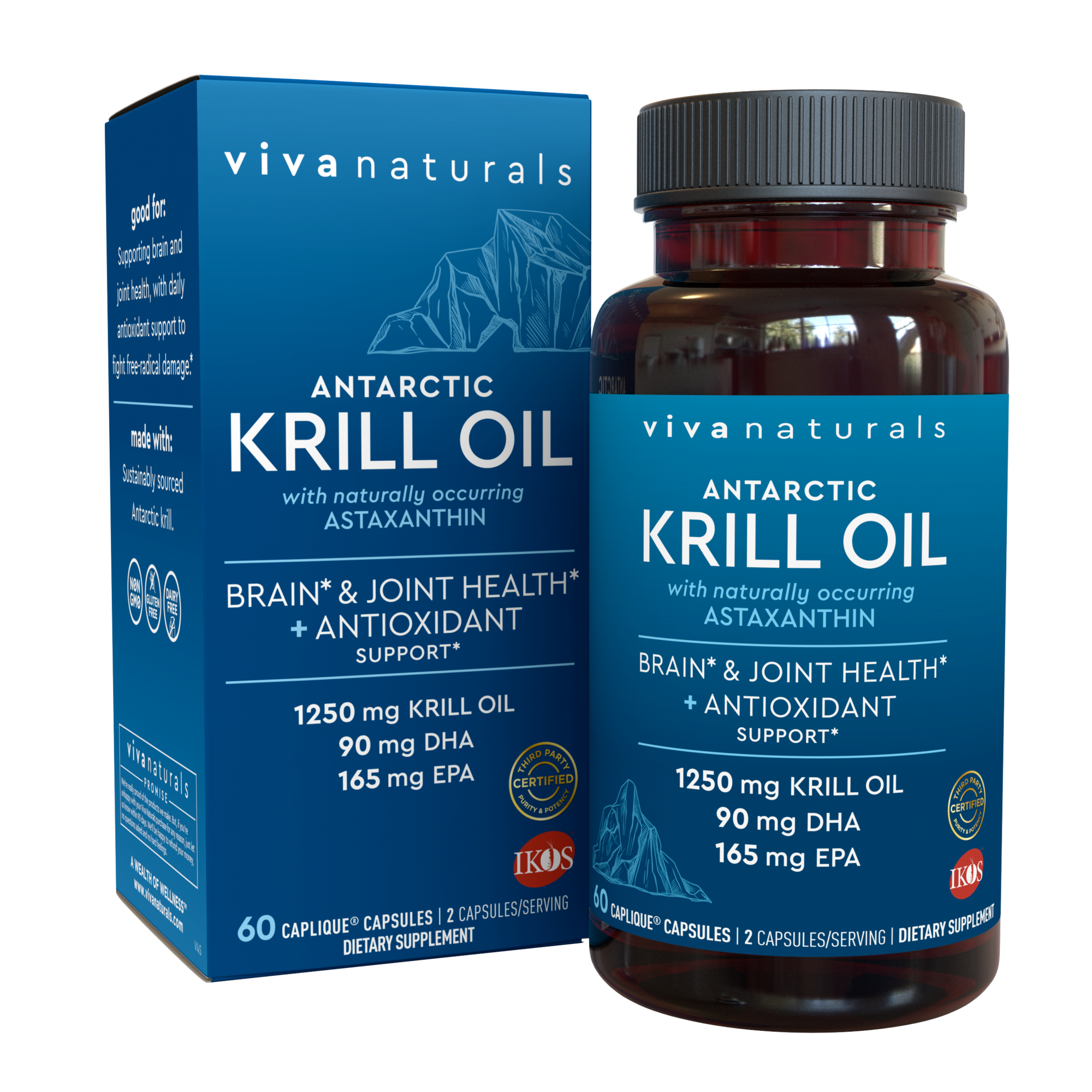 Viva Naturals Krill oil - Antarctic Krill Oil 1250 mg, Krill Oil Omega 3 with Astaxanthin, DHA Supplements for Joint and Brain Health, No Fishy Taste & Easy to Swallow, 60 Capsules.