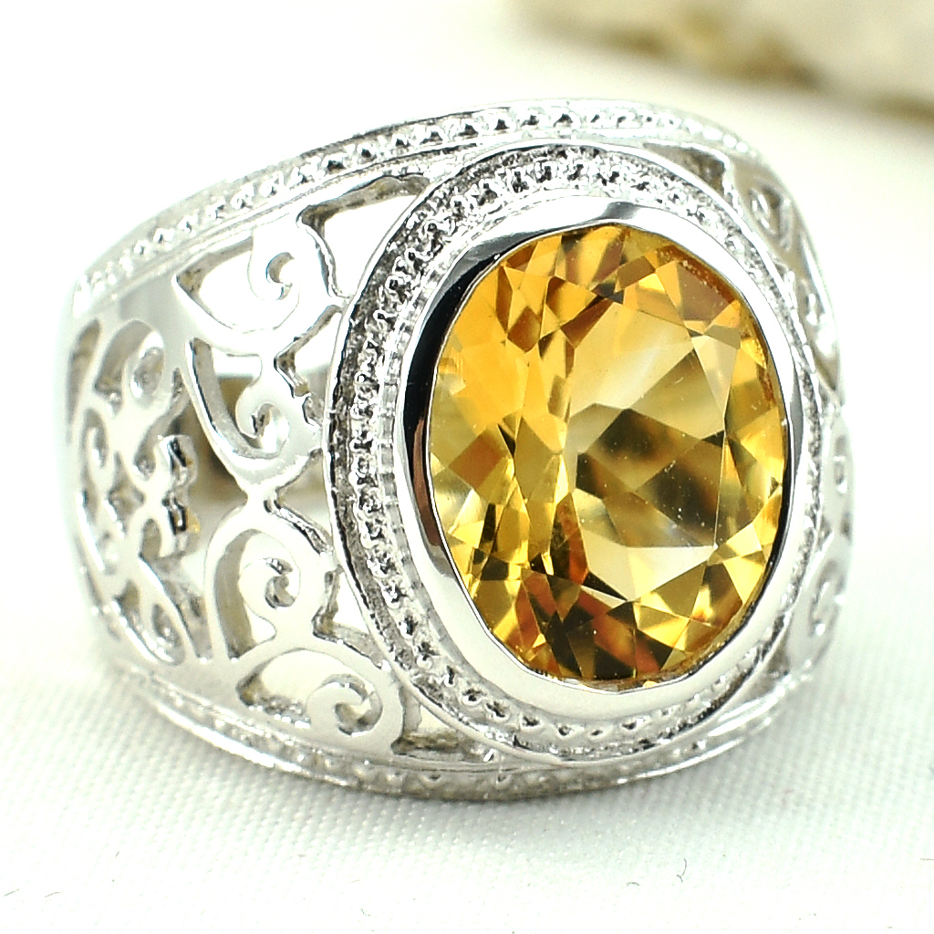 แหวนเงินแท้ราคาถูกชุบทองคำขาว ซิทรินแท้ 4.95 กะรัต งานประณีตสวยงาม สั่งผลิตค่ะ