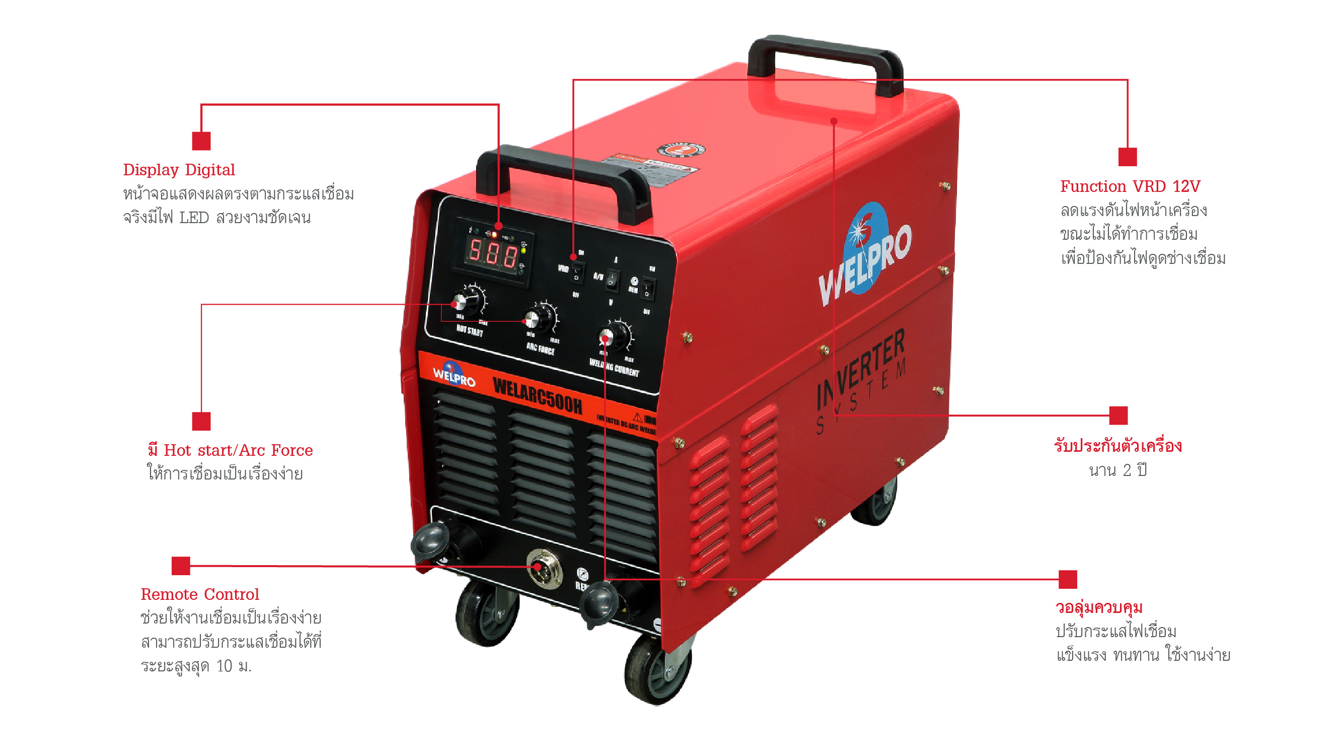 WELPRO WELARC500H เครื่องเชื่อมอินเวอร์เตอร์ 500A. 380V รับประกัน 2ปี ตามเงื่อนไงศูนย์