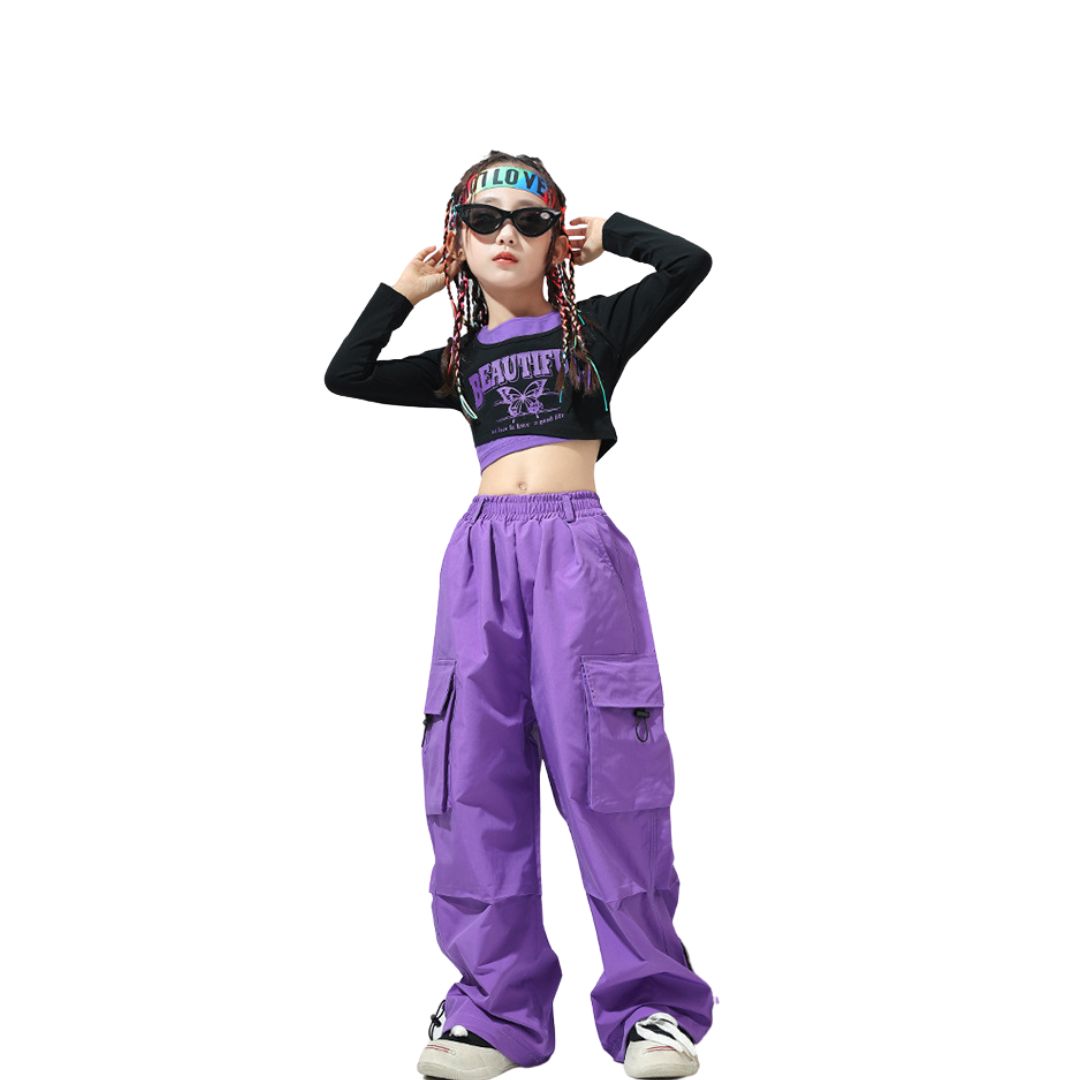 ***พร้อมส่ง**ชุดเต้น เสื้อแขนยาว+กางเกงคาร์โก้ สไตล์แบลคพิงค์