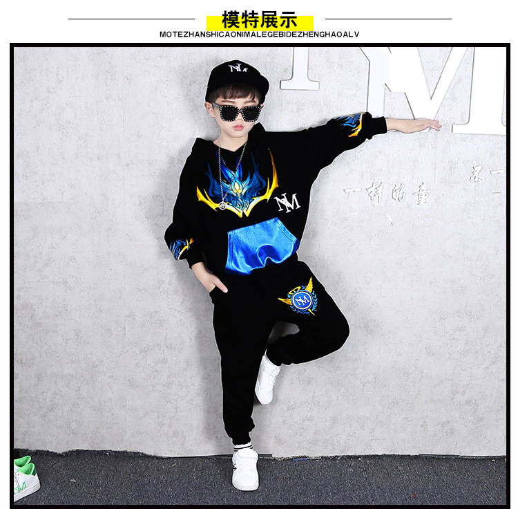 ชุดเต้น ชุดฮิปฮอปแขนยาวสีดำ-แดง ลายฟ้า