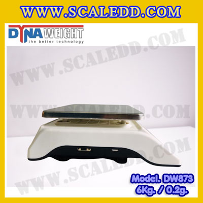 เครื่องชั่งดิจิตอล พิกัดน้ำหนัก 6kg ค่าละเอียด 0.2g ยี่ห้อ Dynaweight รุ่น DW873
