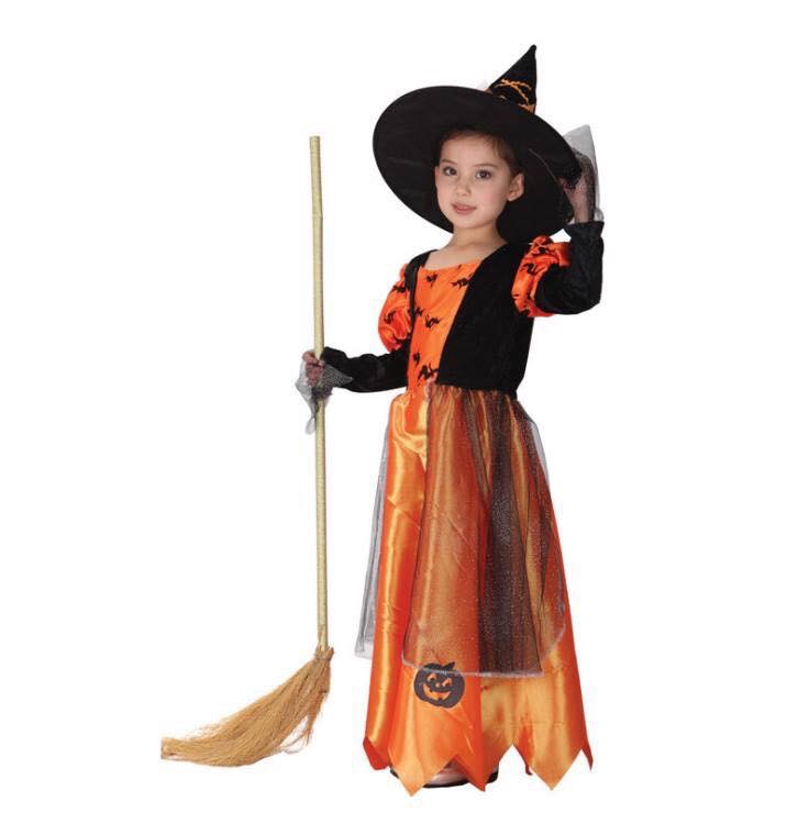 friendly4kid ชุดฮาโลวีน haloween เด็ก เดรสยาวสีส้ม-ดำ