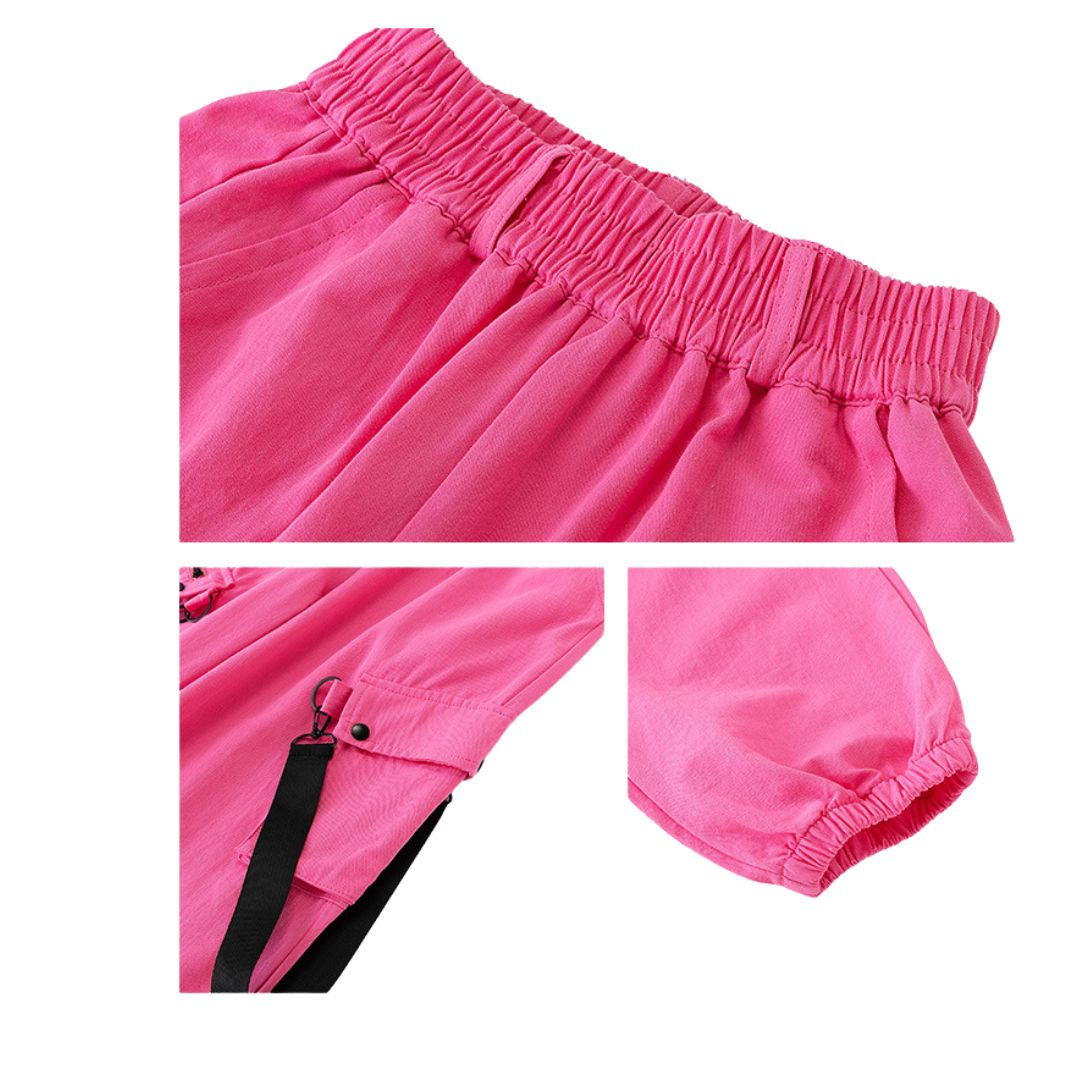 พร้อมส่ง ชุดเต้น ชุดแดนซ์ เสื้อสีขาว+กางเกงขายาว/กระโปรง สีชมพู