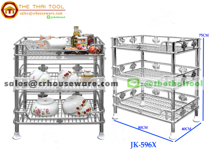 ชั้นสเตนเลสดอกไม้โรมัน 3 ชั้นกว้าง (Flower Roman Shelf Stand 3 tiers) รหัสสินค้า 075-JK-596X