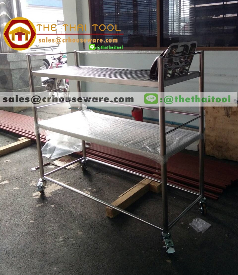 ชั้นวางถาดหลุมสแตนเลส 2 ชั้น 002-RS-002 ชั้นเสียบถาดหลุมโรงเรียนตรงมาตราฐานสาธรสุขเมืองไทย,Stainless slatted Shelves for food tray